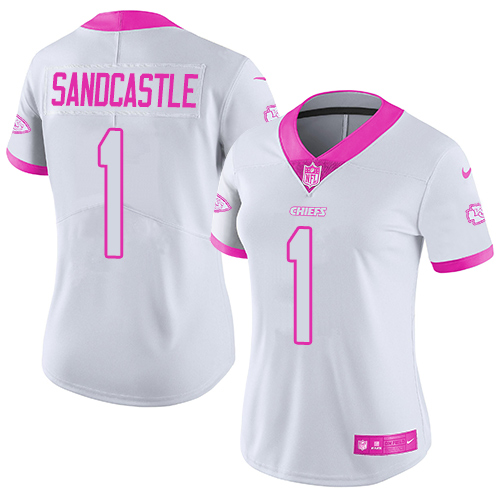 Women's Limited Leon Sandcastle Nike Jersey White/Pink - #1 Rush Fashion NFL Kansas City Chiefs